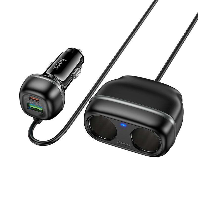 hoco Z59 Rank Dual Port PD30W and QC3.0 Dual Cigarette Lighter Slot Car Charger(Black)