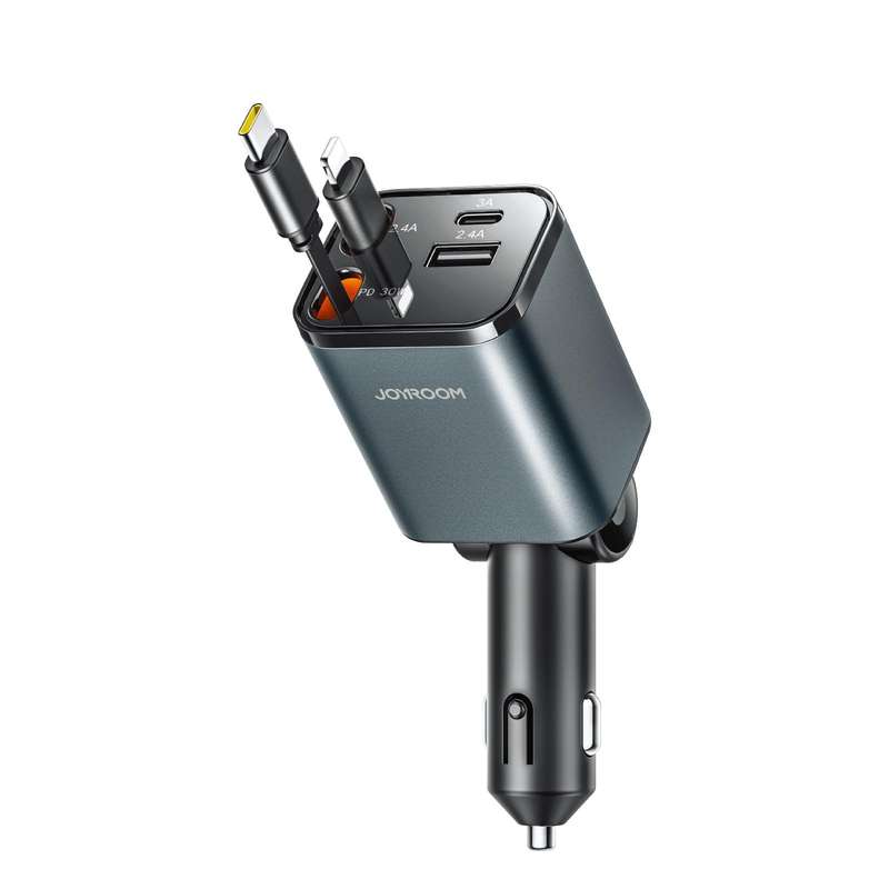JOYROOM CCL05 4 in 1 Retractable Cable Car Charger(Dark Gray)