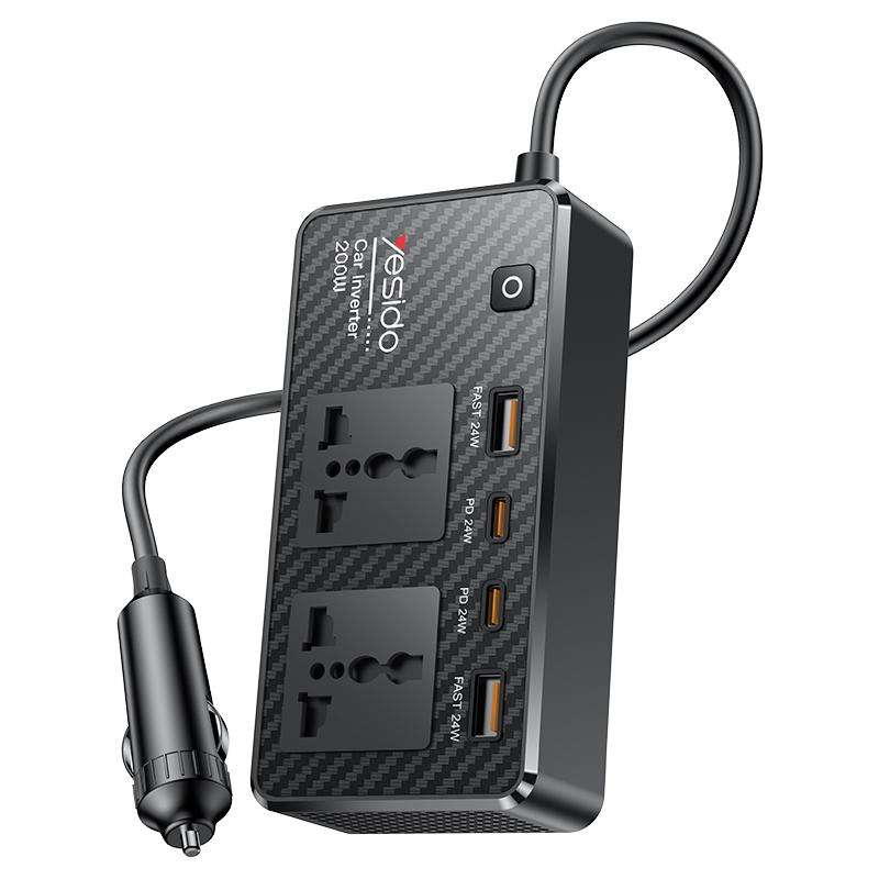 Yesido VC07 200W AC220V Multifunctional Car Inverter(Black)