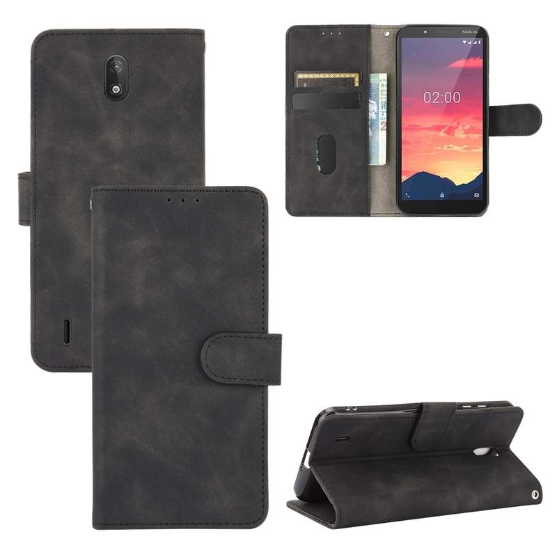 For Nokia C2 Solid Color Skin Feel Magnetic Buckle Horizontal Flip Calf Texture PU Leather Case with