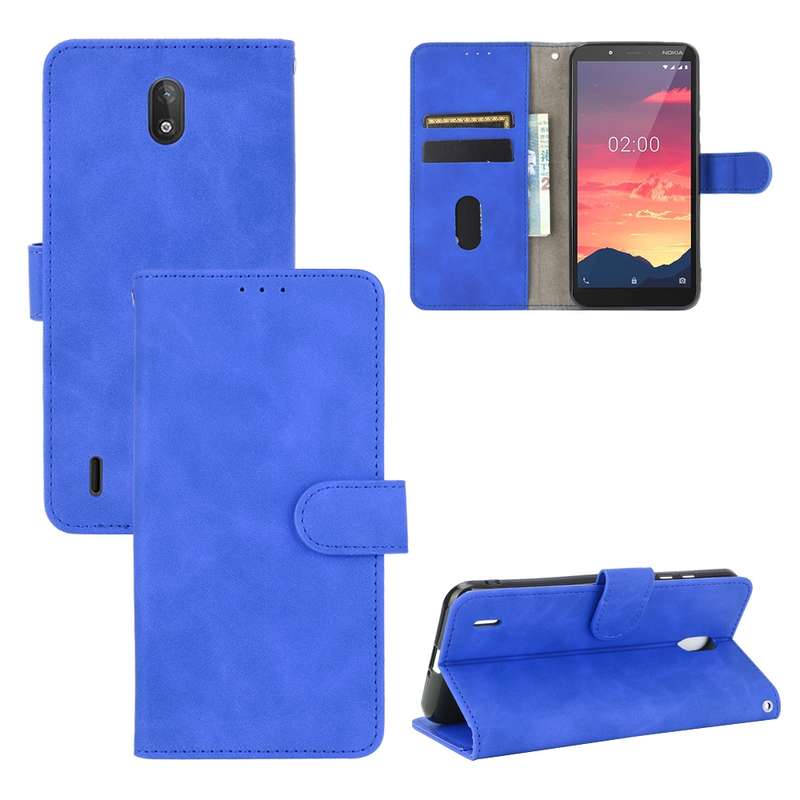 For Nokia C2 Solid Color Skin Feel Magnetic Buckle Horizontal Flip Calf Texture PU Leather Case with