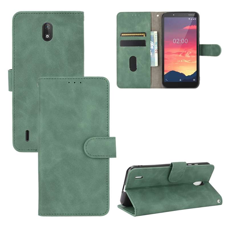 For Nokia C2 Solid Color Skin Feel Magnetic Buckle Horizontal Flip Calf Texture PU Leather Case with