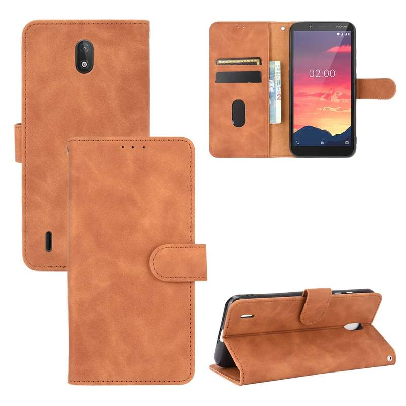 For Nokia C2 Solid Color Skin Feel Magnetic Buckle Horizontal Flip Calf Texture PU Leather Case with