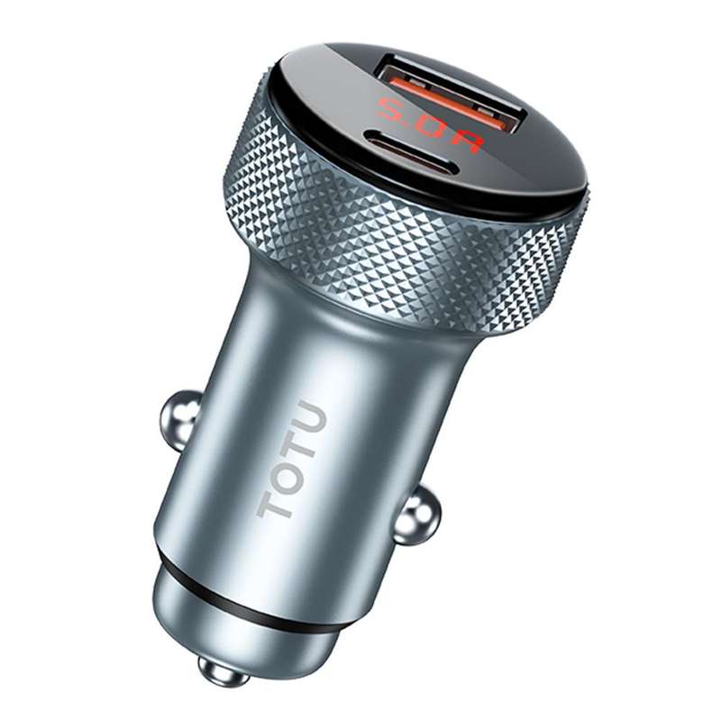 TOTU CC-4 48W USB-A and USB-C / Type-C Digital Display Dual Ports Fast Charging Car Charger(Grey)