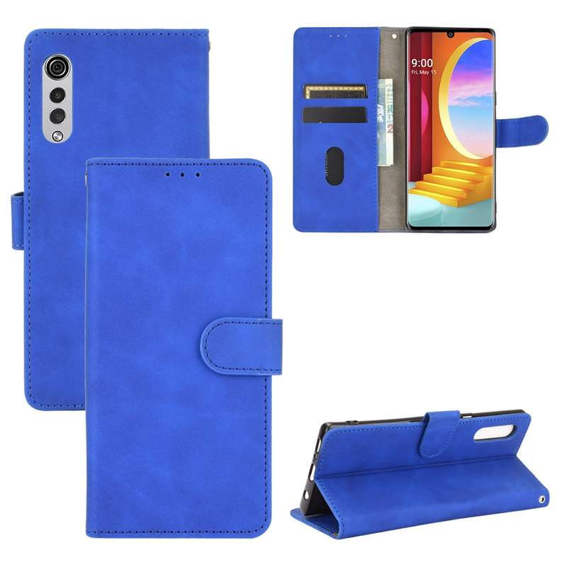 For LG Velvet Solid Color Skin Feel Magnetic Buckle Horizontal Flip Calf Texture PU Leather Case wit