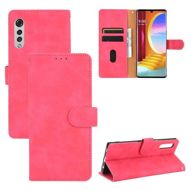 For LG Velvet Solid Color Skin Feel Magnetic Buckle Horizontal Flip Calf Texture PU Leather Case wit