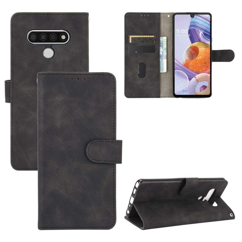 For LG Stylo 6 Solid Color Skin Feel Magnetic Buckle Horizontal Flip Calf Texture PU Leather Case wi