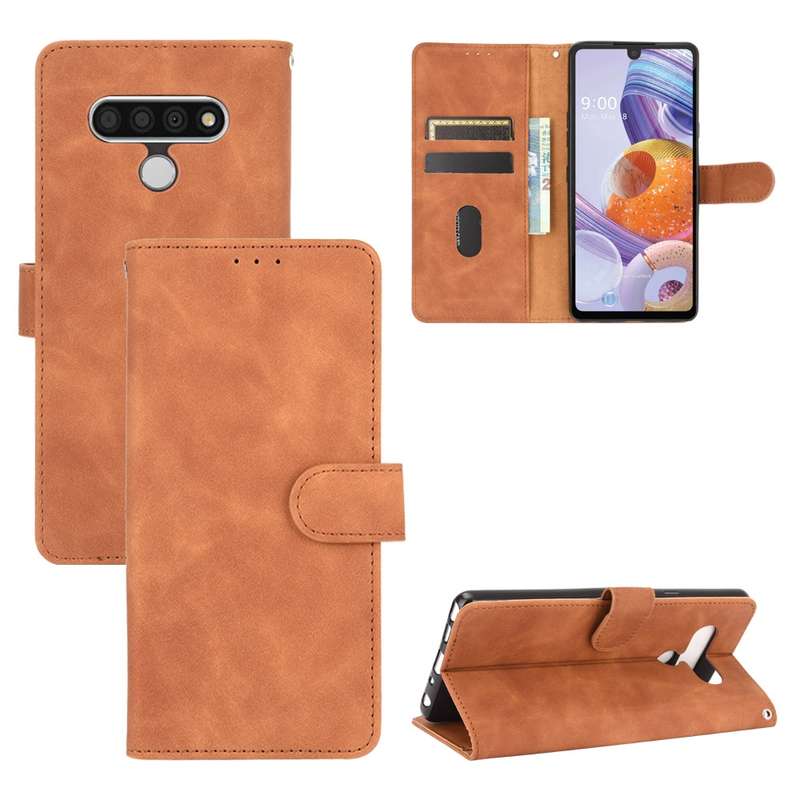 For LG Stylo 6 Solid Color Skin Feel Magnetic Buckle Horizontal Flip Calf Texture PU Leather Case wi