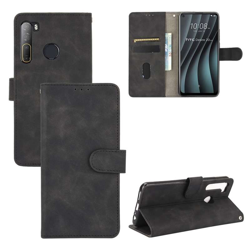 For HTC Desire 20 Pro Solid Color Skin Feel Magnetic Buckle Horizontal Flip Calf Texture PU Leather