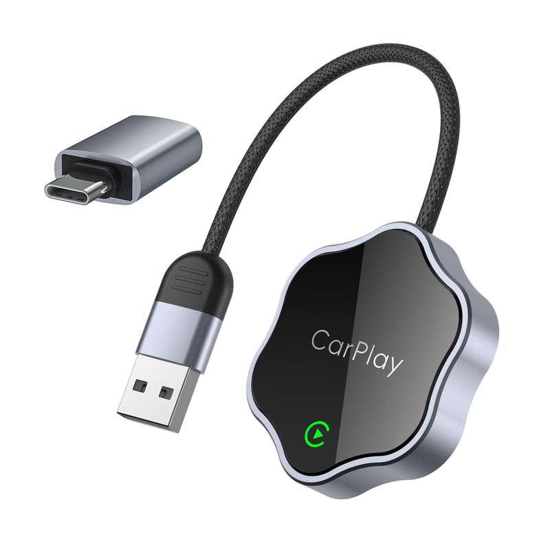 USB Wired to Wireless Car CarPlay Box Adapter, with Type-C Adapter(Black)