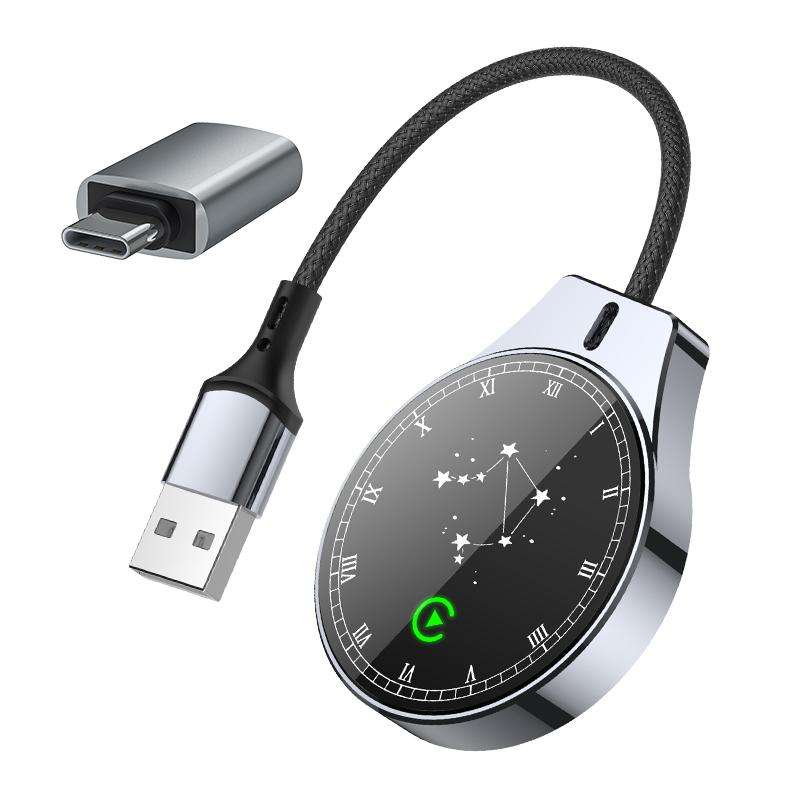 USB Wired to Wireless Car CarPlay Box Adapter, with Type-C Adapter(Black)