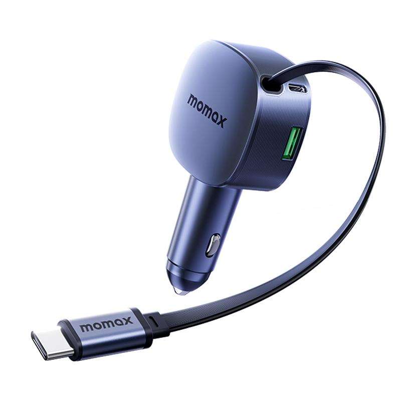 MOMAX UC19 60W 3 in 1 Car Charger with Retractable Cable(Dark Grey)