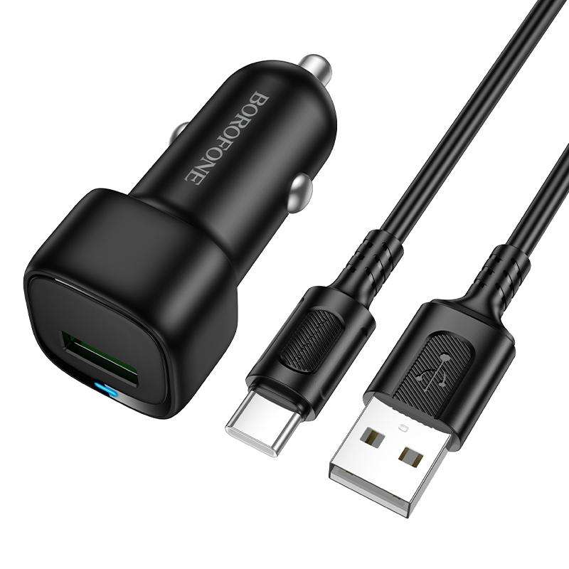 BOROFONE BZ34 Cloud QC3.0 USB Car Charger Set, with 1m USB to Type-C Cable(White)