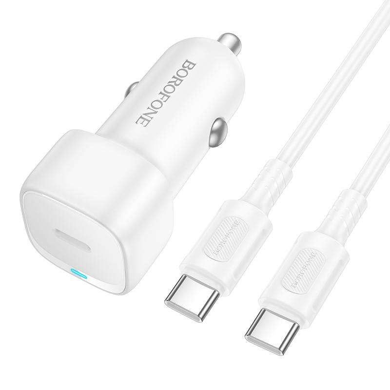 BOROFONE BZ34A Cloud PD20W Type-C Car Fast Charger Set, with 1m Type-C to Type-C Cable(White)