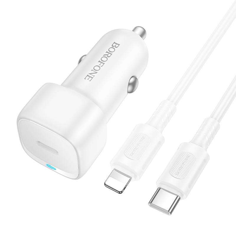 BOROFONE BZ34A Cloud PD20W Type-C Car Fast Charger Set, with 1m Type-C to 8 Pin Cable(White)