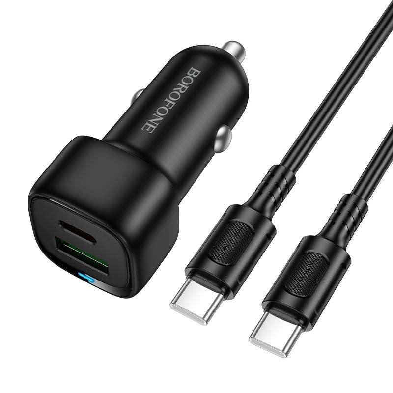 BOROFONE BZ34B Cloud PD38W Type-C and USB Car Fast Charger, with 1m Type-C to Type-C Cable(White)