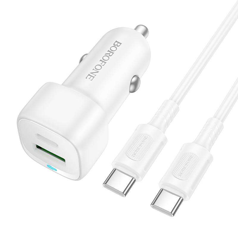 BOROFONE BZ34B Cloud PD38W Type-C and USB Car Fast Charger, with 1m Type-C to Type-C Cable(White)