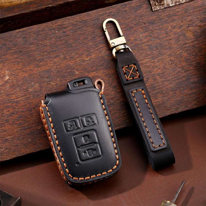 For Toyota North American 4-button C011 Crazy Horse Cowhide Car Key Protection Cover(Brown)