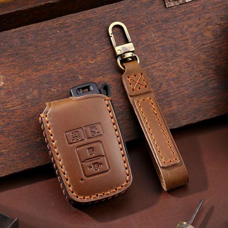 For Toyota North American 4-button C011 Crazy Horse Cowhide Car Key Protection Cover(Brown)