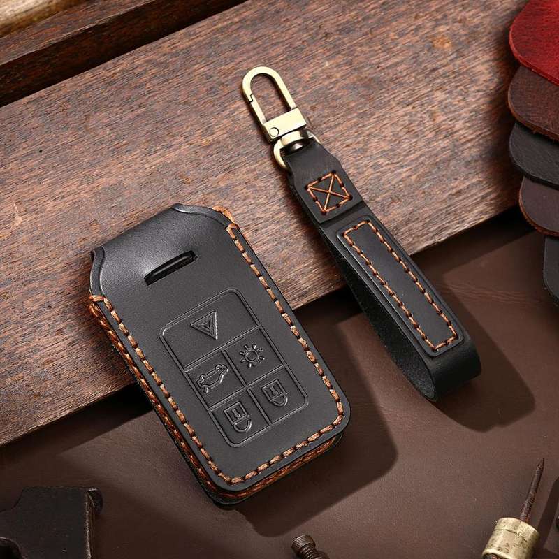 For Volvo XC60 / XC90 / S90 6-button C047 Crazy Horse Cowhide Car Key Protection Cover(Blue)