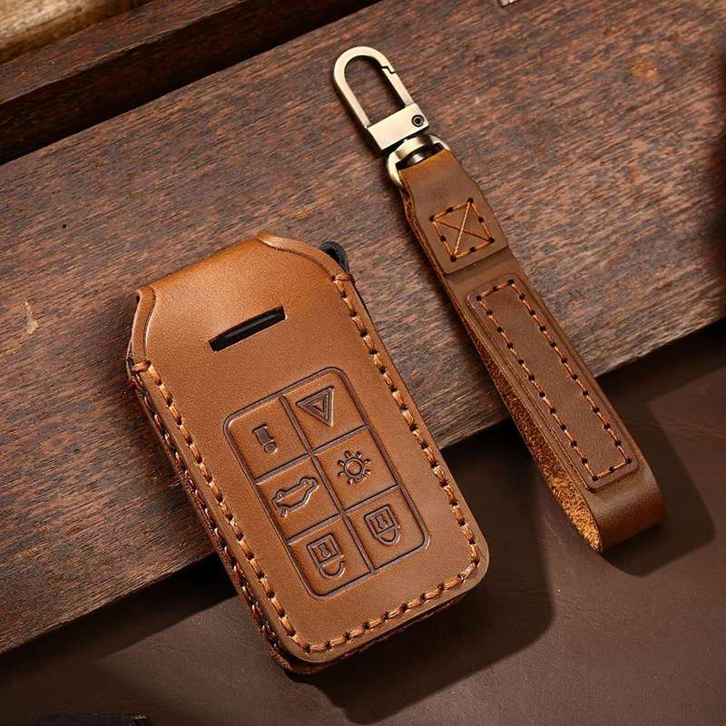 For Volvo XC60 / XC90 / S90 6-button C047 Crazy Horse Cowhide Car Key Protection Cover(Blue)