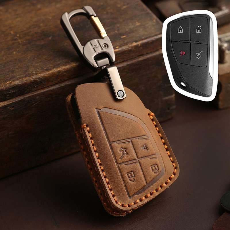 For Buick Envision Plus 2023 Hallmo Crazy Horse Cowhide Car Key Protection Cover(6-button Blue)