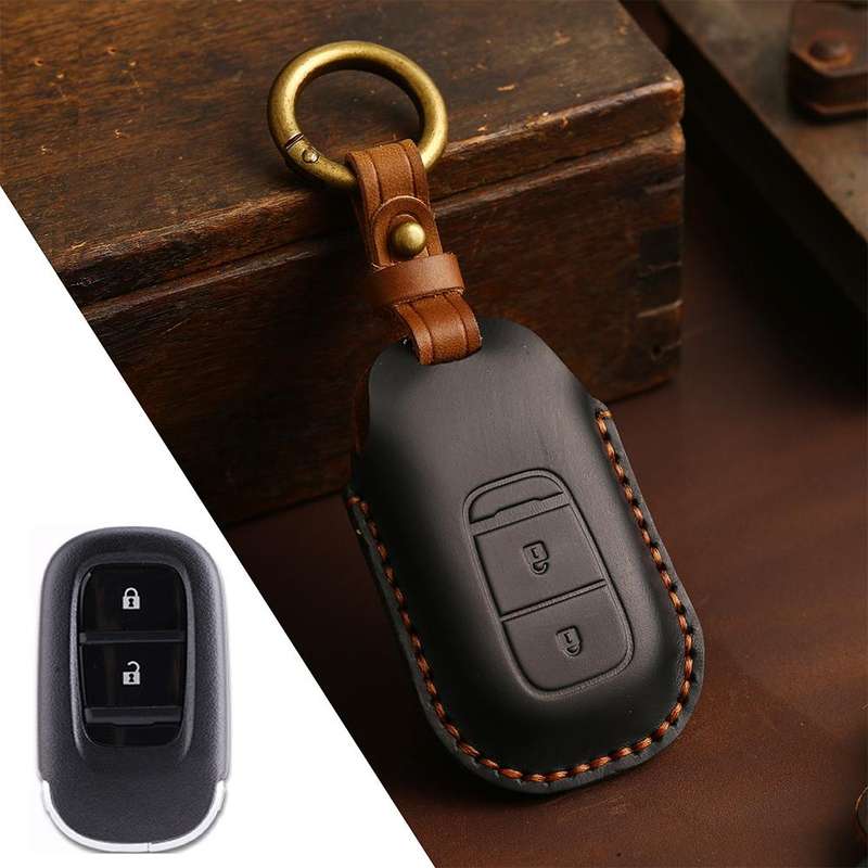 For Honda Odyssey 2024 Hallmo Crazy Horse Cowhide Car Key Protection Cover(5-button Brown)