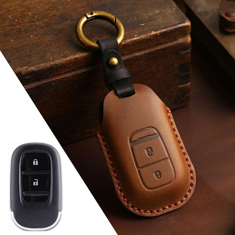 For Honda Odyssey 2024 Hallmo Crazy Horse Cowhide Car Key Protection Cover(5-button Brown)