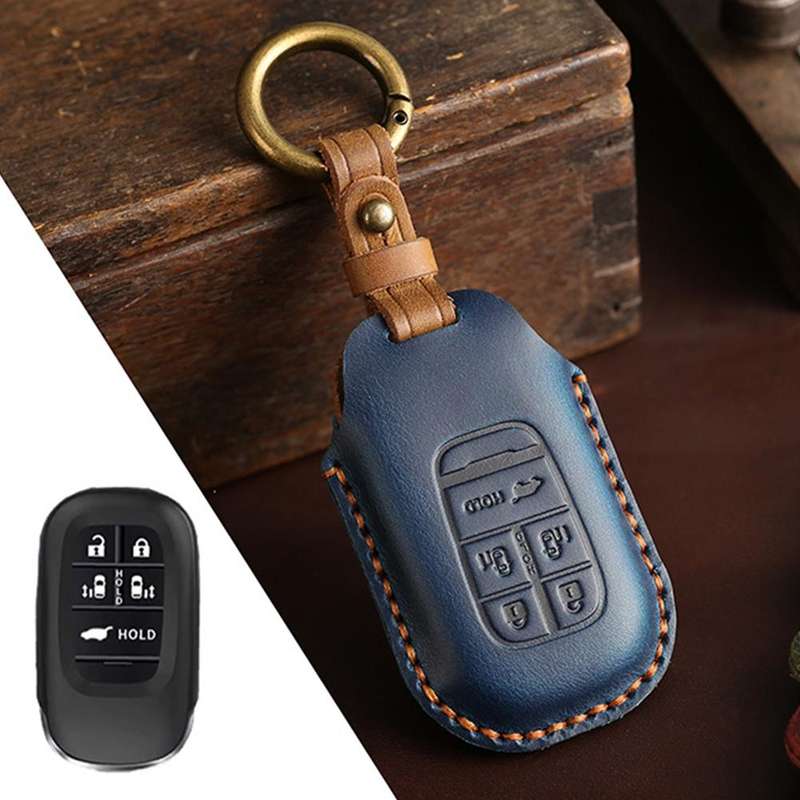 For Honda Odyssey 2024 Hallmo Crazy Horse Cowhide Car Key Protection Cover(5-button Brown)