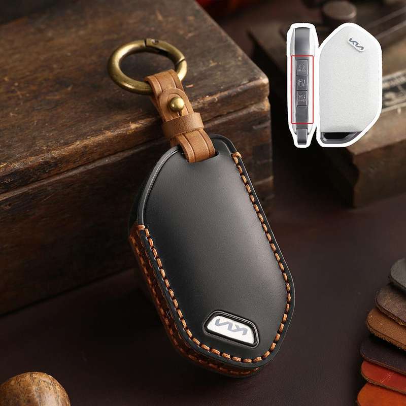 For Kia K3 / K5 2024 Hallmo Crazy Horse Cowhide Car Key Protection Cover(9-button Brown)