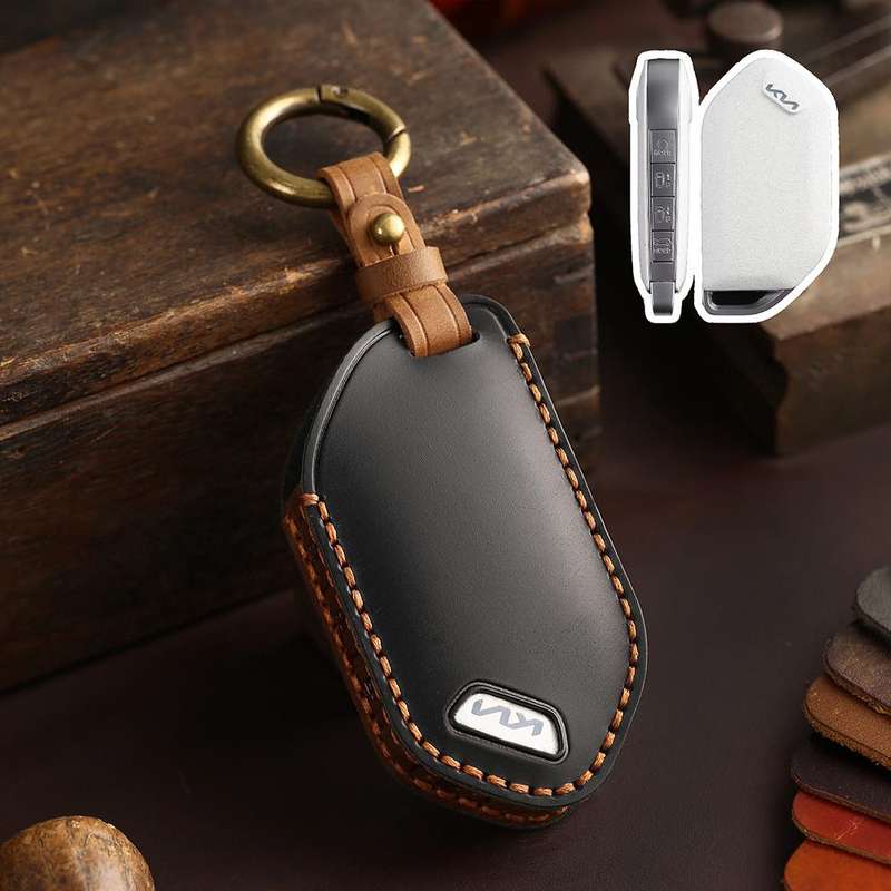 For Kia K3 / K5 2024 Hallmo Crazy Horse Cowhide Car Key Protection Cover(9-button Brown)