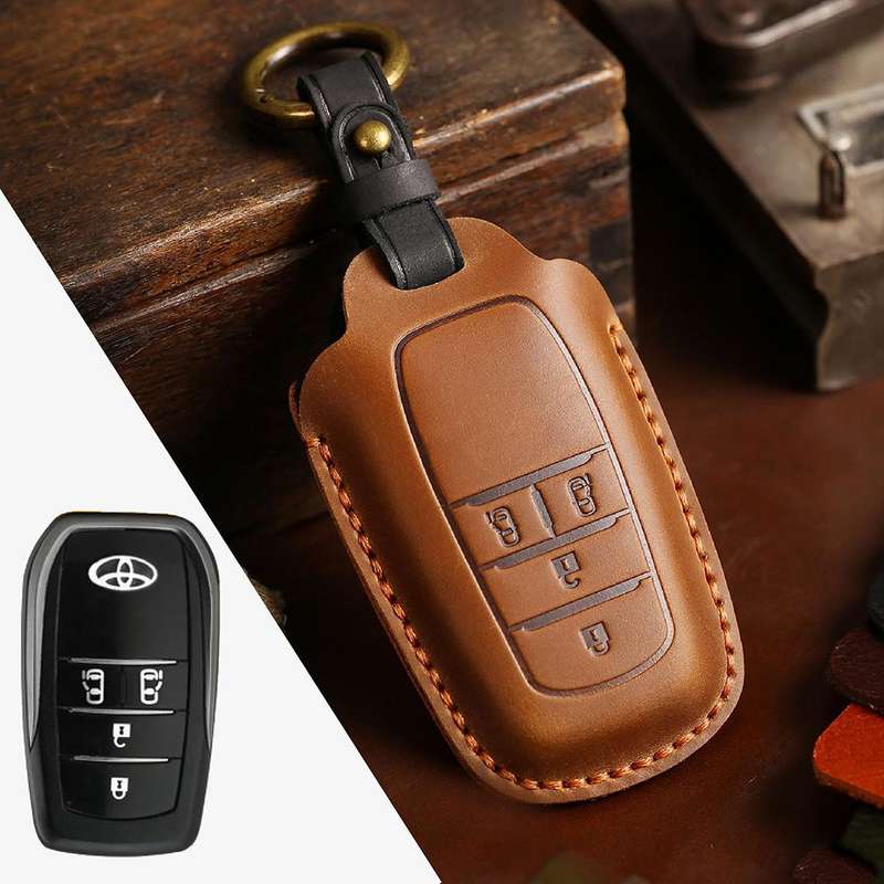 For Toyota Alphard Hallmo Crazy Horse Cowhide Car Key Protection Cover(4-button Brown)