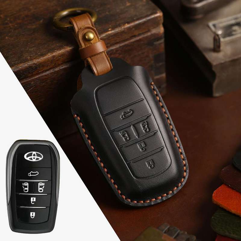 For Toyota Alphard Hallmo Crazy Horse Cowhide Car Key Protection Cover(4-button Brown)