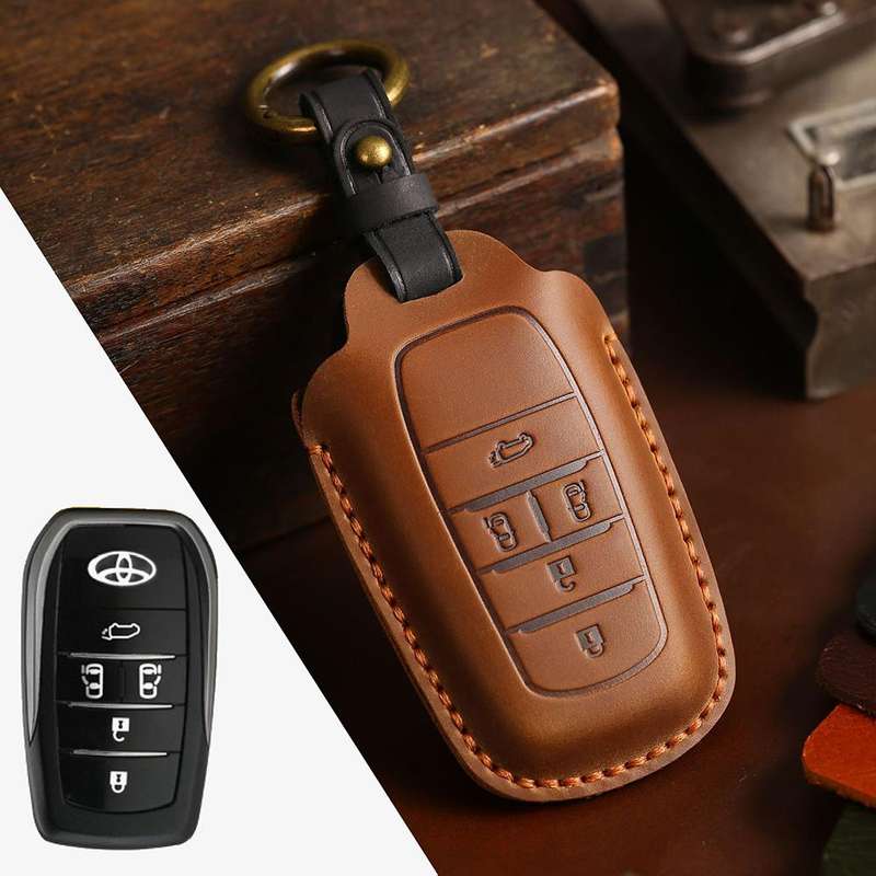 For Toyota Alphard Hallmo Crazy Horse Cowhide Car Key Protection Cover(4-button Brown)