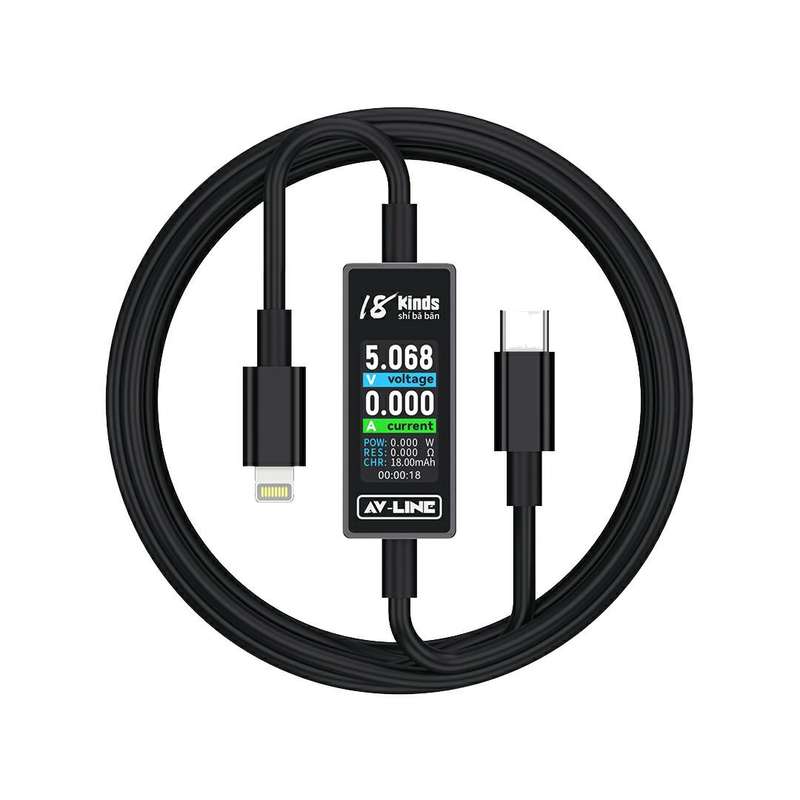 18 Kinds AV-Line Pro 1.2m Intelligent Detection Charging Data Cable, Interface:Type-C to 8 Pin