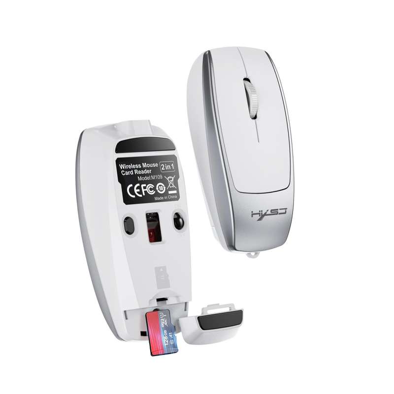HXSJ M109 Mini Wireless Mouse, 3D Right, TF Card Reader, 4D Mute Buttons(Grey)