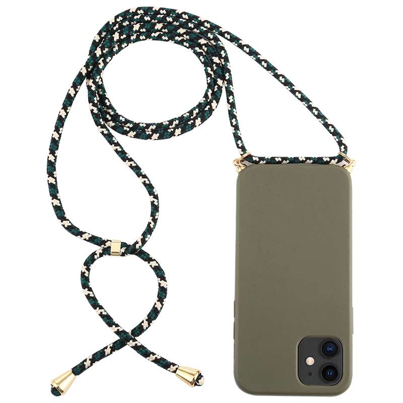 For iPhone 12 mini Wheat TPU Protective Case with Lanyard(Black)