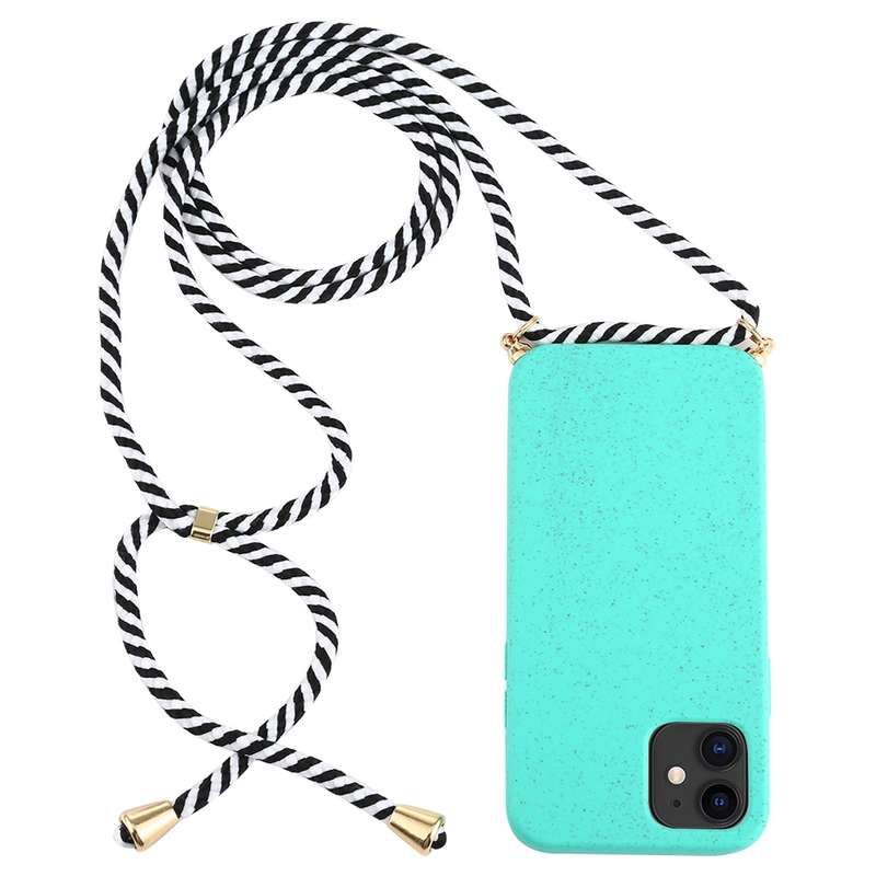 For iPhone 12 mini Wheat TPU Protective Case with Lanyard(Black)