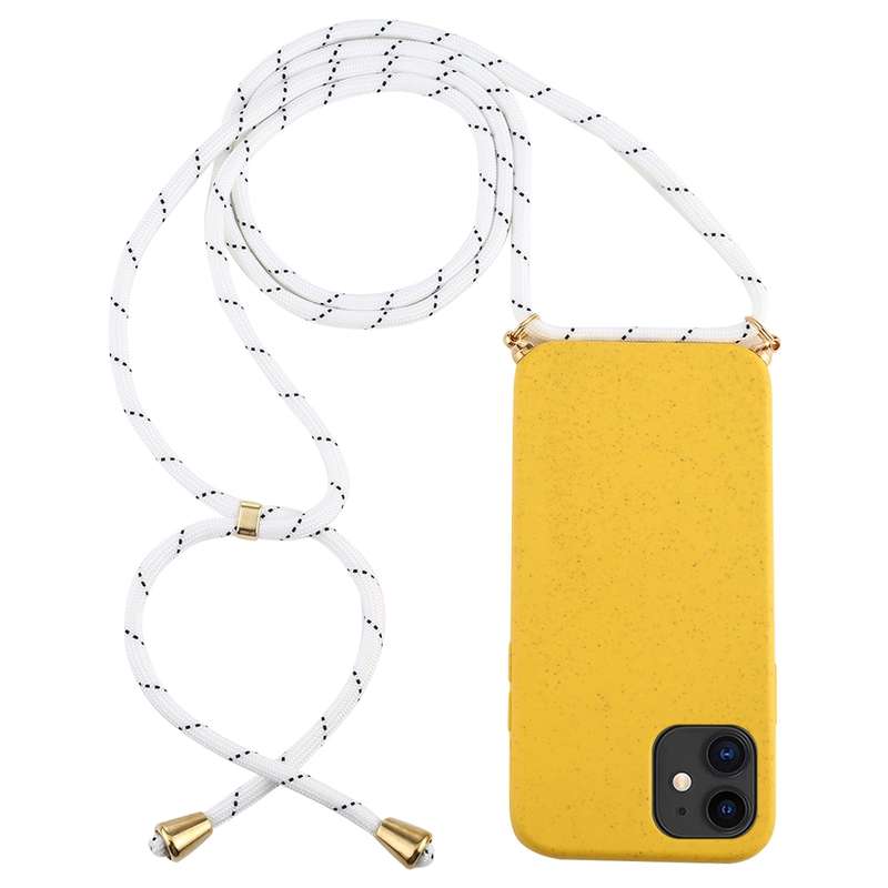 For iPhone 12 mini Wheat TPU Protective Case with Lanyard(Black)
