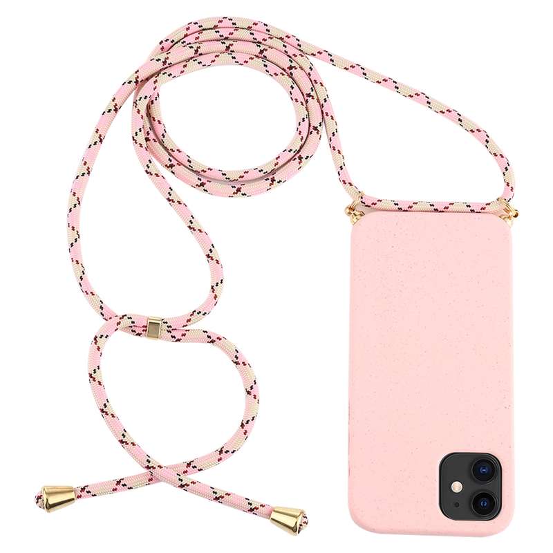 For iPhone 12 mini Wheat TPU Protective Case with Lanyard(Black)
