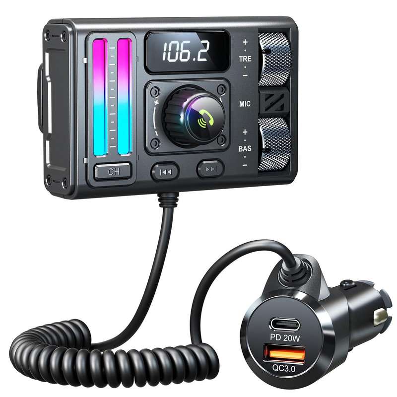 MT02 Car Bluetooth MP3 Player Bass AUX FM Transmitter Cigarette Lighter Charging(Black)