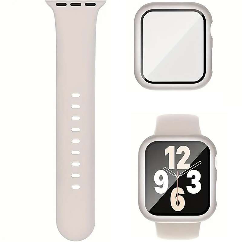 For Apple Watch Series 41mm Pin Buckle Silicone Watch Band with Film Integrated PC Case(Red)