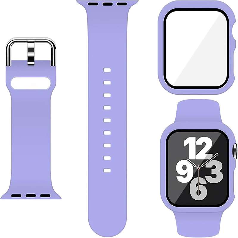 For Apple Watch Series 41mm Pin Buckle Silicone Watch Band with Film Integrated PC Case(Red)