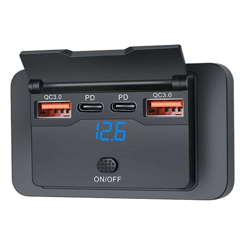 Car Modified 4-port Charger, with Voltmeter & Switch(Black)