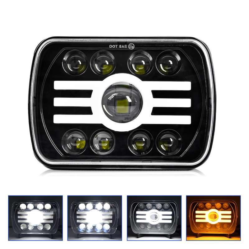 Y19 H4 7 inch Car Sun Style Square Modified Headlight for Jeep Wrangler(Black)