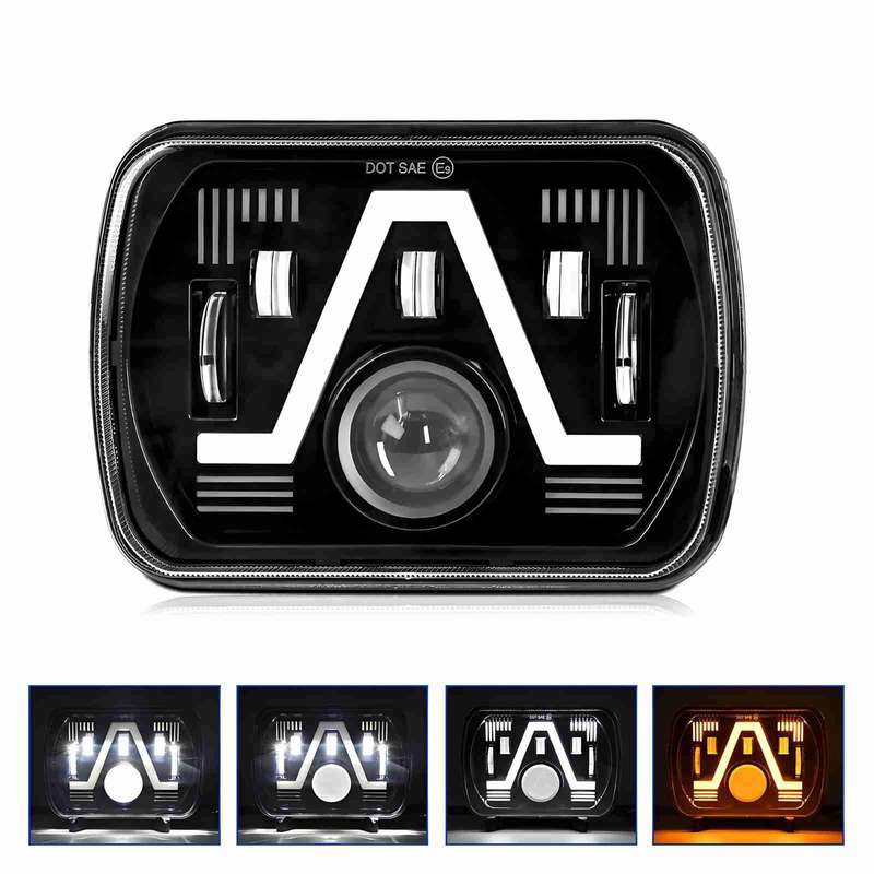 Y24 H4 7 inch Car V-style Square Modified Headlight for Jeep Wrangler(Black)