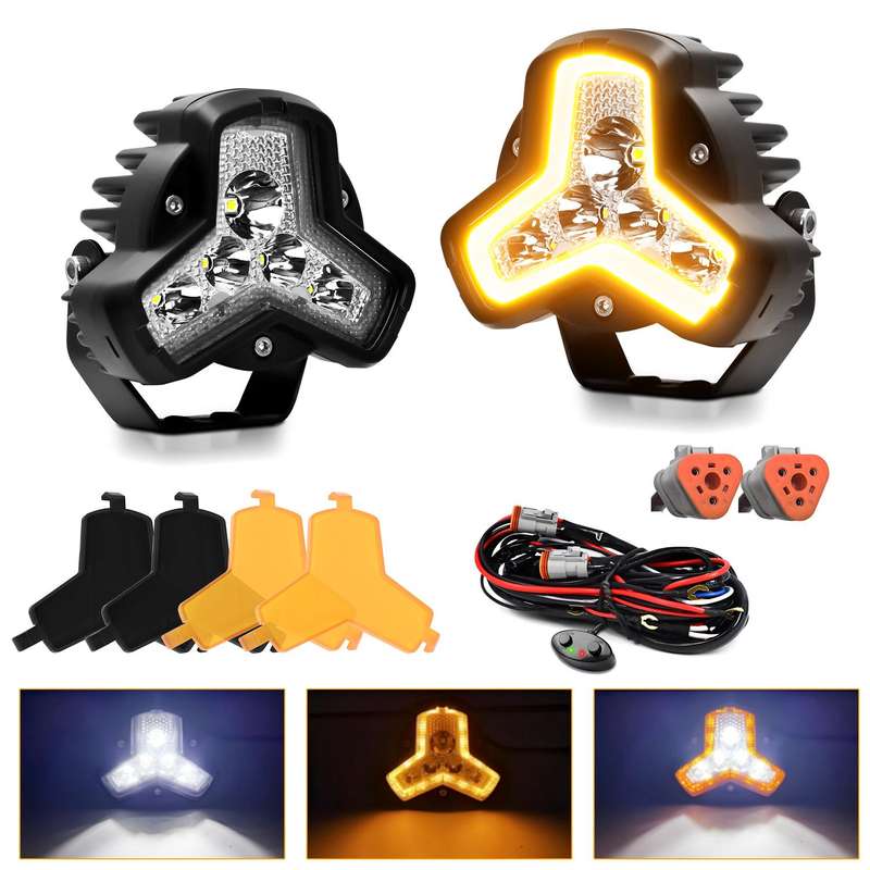 2pcs/Pack Car 80W High-power Matrix Triangle Cannon Work Light with Cable Set(Black)