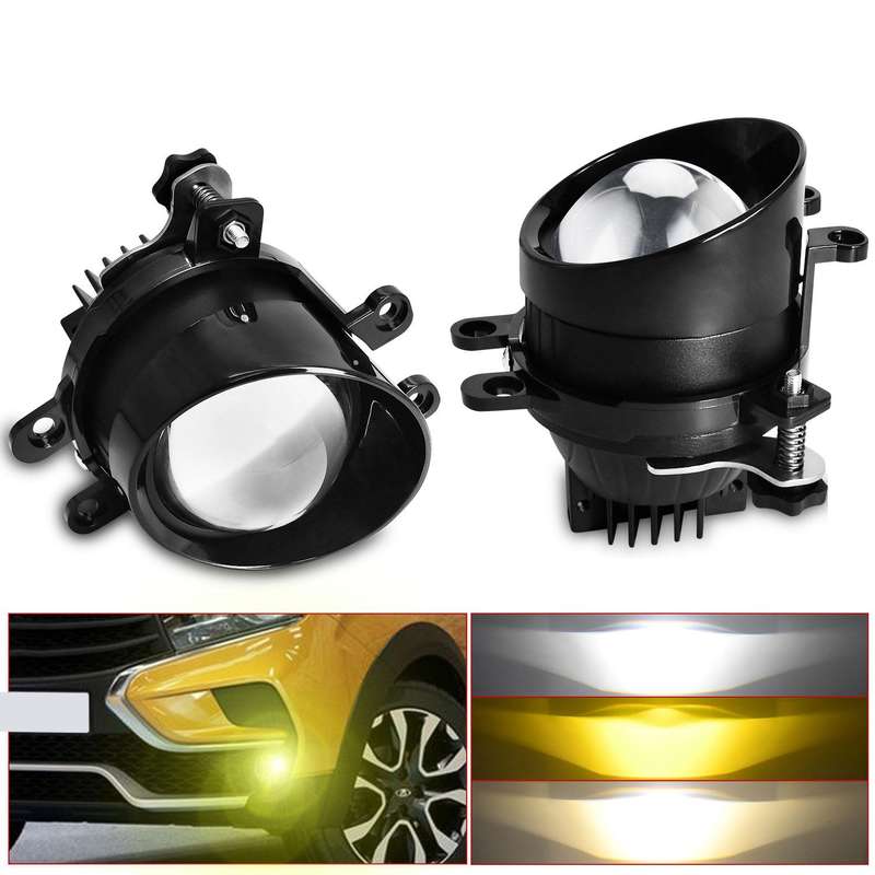 T12 2pcs/Pack 55W 3 inch High Power Dual Lens Fog Light Oblique Style for Toyota, Left Driver