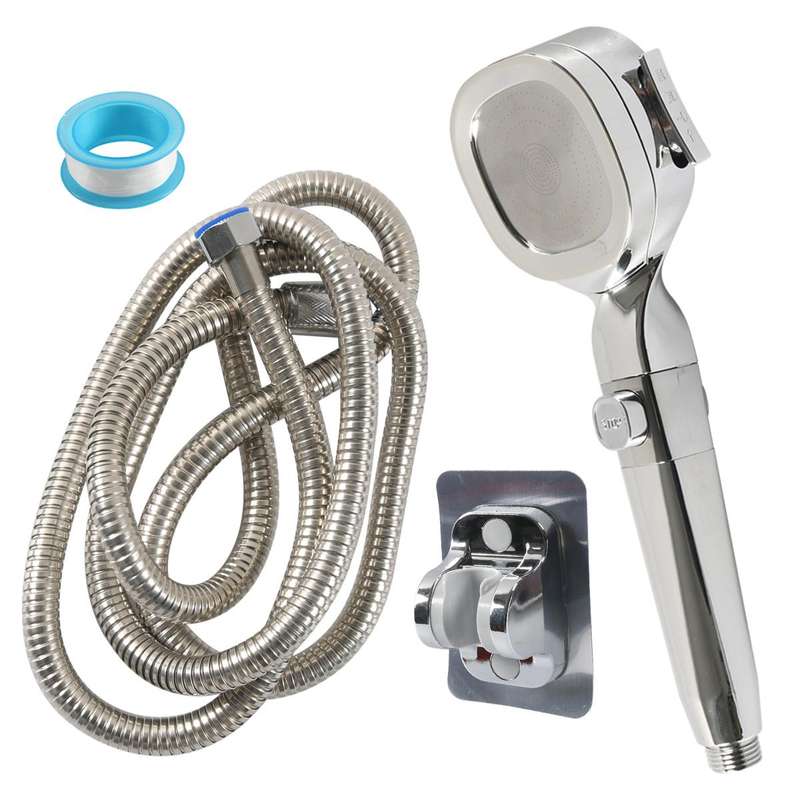 RV Square Four Gear Shower Flexible Pipe Spray Kit(Silver)