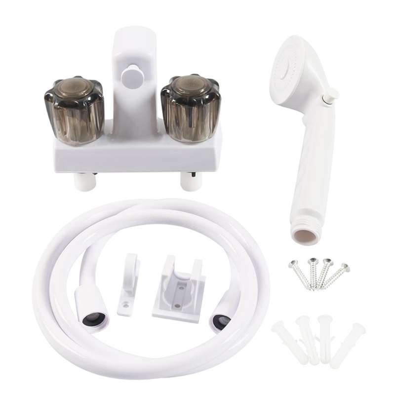 RV Tub and Shower Diverter Faucet Set, with Handheld Shower Head and Hose(White)